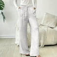 thumbnail image 2 of Hurxie Women's Straight Leg Long Pants Elastic High Waist Drawstring Casual Trousers with Pockets White 2XL, 2 of 5