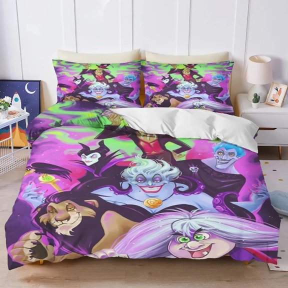 Villains Duvet Cover Set Twin 3 Piece (1 Duvet Cover 2 Pillow Shams) Bedding Cover Set with Zipper Closure 4 Corner Ties Cute Blanket Villains Theme Comforter Cover