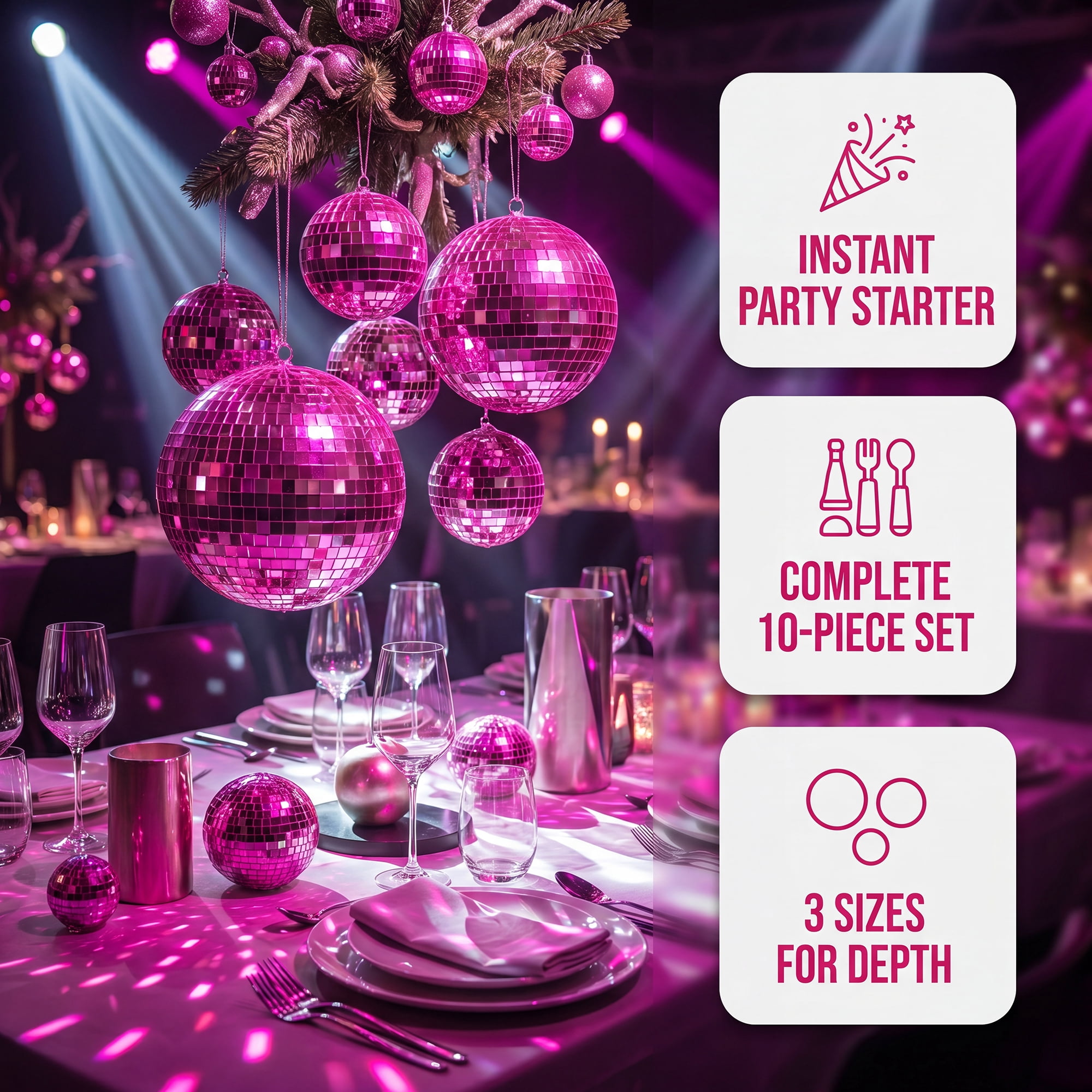 Unique Bargains 10Pcs Mirror Disco Balls for Hanging Sphere Orbs Rose 2"x2"x2"