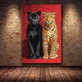 thumbnail image 2 of Mudket Panther & Leopard Duo Framed Canvas Wall Art, Bold Red Wall Decor Jungle Animal Print Art for Living Room, Bedroom, Man Cave, Ready to Hang - 36"L x 24"W, 2 of 10