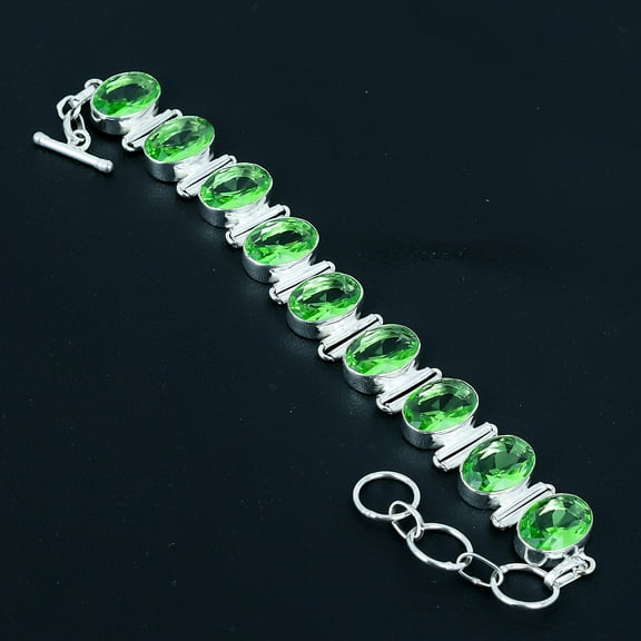 Green Amethyst 925 Sterling Silver Jewelry Oval Gemstone Gift Bracelet 8" VJ 788
