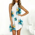 thumbnail image 2 of Summer Dresses for Women 2022, Halter Neck Dresses for Women Knee Length Floral Casual Summer Mini Dresses Sleeveless Irregular Hem Sun Short Dress, 2 of 7