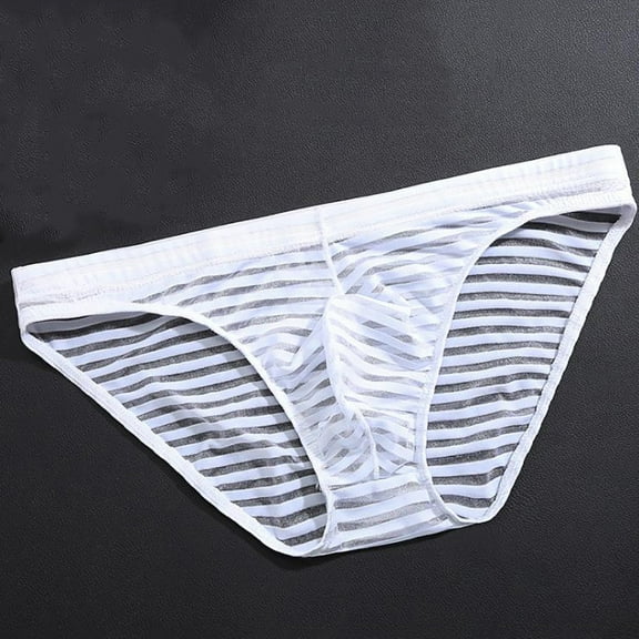 HUPOM Mens Underwear Boxer Briefs Male Thongs Medium waist Comfort Waist Striped Thong White M