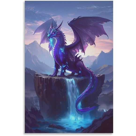 Magical Cool Fantasy Purple Dragon Poster Paintings Wall Decor Canvas Wall Art Photo Prints Posters for Room Aesthetic Bedroom Living Room Decor for Mens Framed Unframed 12x18inch(30x45cm)