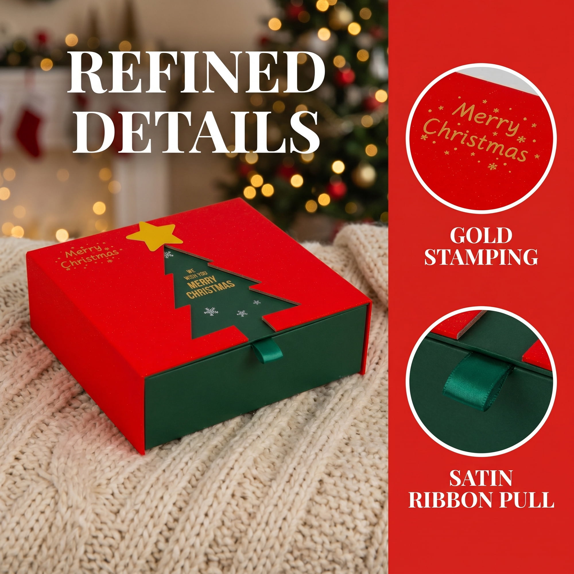 Unique Bargains Elegant Christmas Tree Pattern Gift Box Red 7.9"x7.1"x3.1"