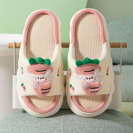 

ZXHACSJ Linen Couple Thick Bottom Cotton Linen Sandals Home Slippers Womens Slippers Pink 40