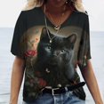 thumbnail image 1 of Camiseta de manga corta con estampado de gato para mujer, ropa Harajuku para mujer, Tops con cuello en V de gran tamaño, ropa de animales para mujer, 1 of 4