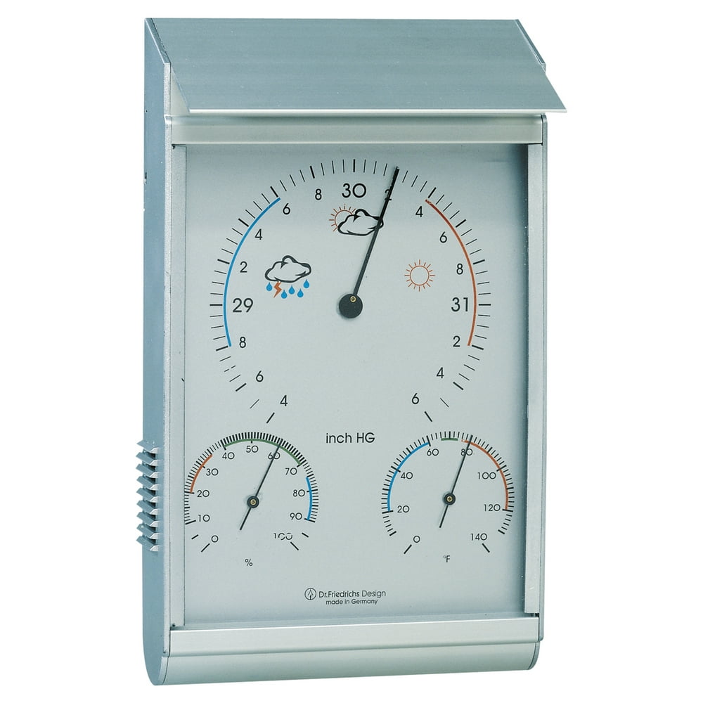 Weather Station Barometer Hygrometer Thermometer Silver Aluminum