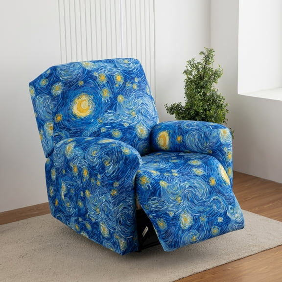 Recliner Sofa Cover, Stretch Printed Design, Non-Slip Single Sofa Cover with Storage Pocket, Living Room Furniture Protector
