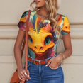 thumbnail image 4 of KLL Women 's Crew Neck Bodysuit Jumpsuits Colorful Flower Chameleon Print Short onesies Stretch T Shirts, 4 of 5