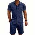 thumbnail image 6 of gbyLJF Shorts Sets For Men Button Down Cargo Shirt Matching Shorts Set 2 Piece Summer Outfits with Pockets, 6 of 9