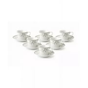 Lorren Home Trends Floral Design 12 Piece 2oz Espresso Cup and Saucer Set,Service for 6, Silver