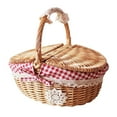 thumbnail image 1 of MesaSe PENGXAING [] Wicker Picnic Basket With Lid Handle and Liner Hand-Woven Storage Basket Rattan Storage Tray Wicker Basket Bread Fruit Food Breakfast Picnic Basket Kitchen Storage Bas, 1 of 6