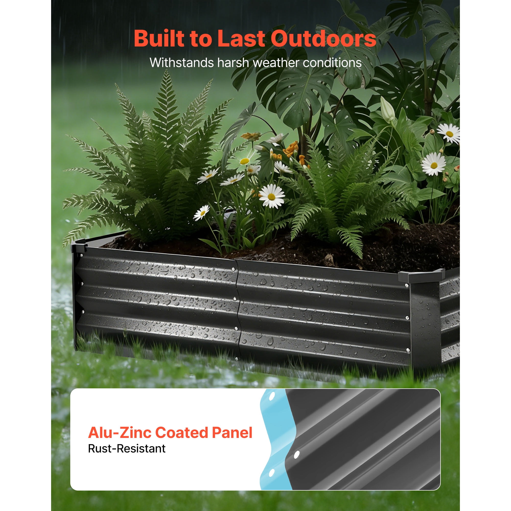 KFFKFF 2 Pack Galvanized Raised Garden Beds, 8 x 4 x 1 ft, Rectangular Metal Planter Boxes Kit for Outdoor Use, Bottomless Elevated Planting Box with Gloves, Alu-Zinc Material, Dark Gray