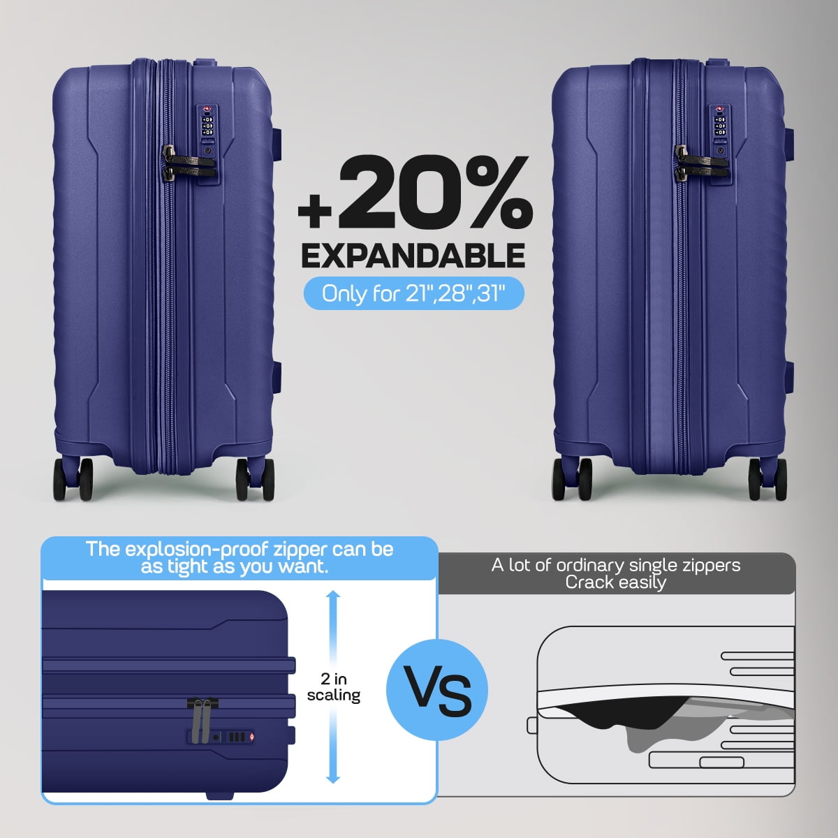 New York Xpress 26" Medium Checked Hardside Luggage,Expandable Suitcase with Spinner Wheels and TSA Lock, Blue - DQ135