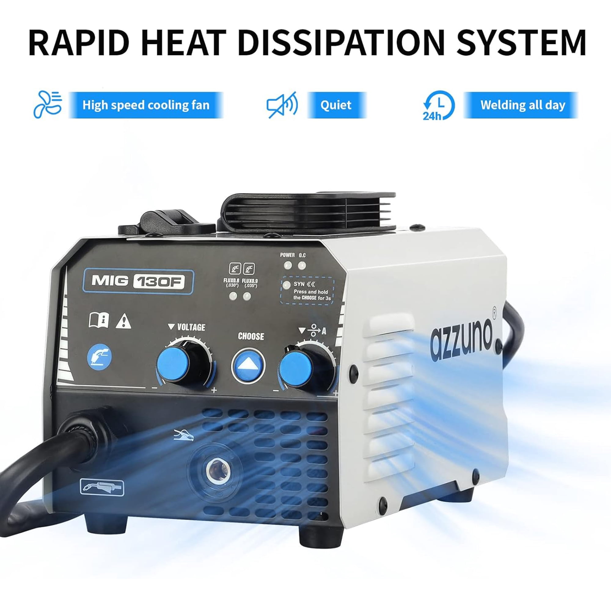 AZZUNO 110V MIG Welder 130A Flux Core Gasless Welding Machine IGBT Inverter Welder Portable Wire Feed Welder