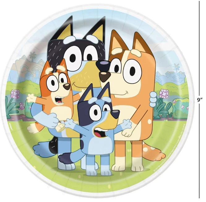 CIRCLE- Bluey 9" Party Plates 8Ct | Birthday Supplies | Kids Cartoon Theme Decor