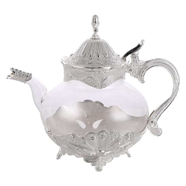 Tetera de cristal retro Palace de 800 ml con asa cómoda y tapa exquisita, ideal como regalo de cumpleaños. plata