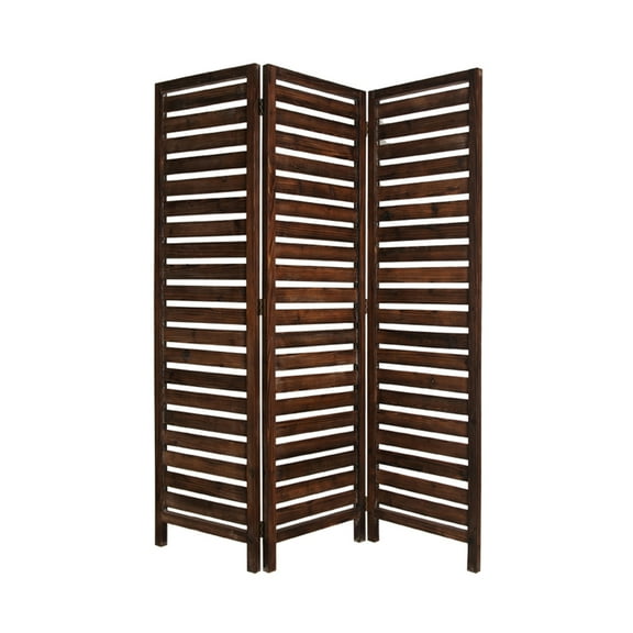 3 Panel Foldable Wooden Screen with Louver Pattern, Dark Brown - Saltoro Sherpi