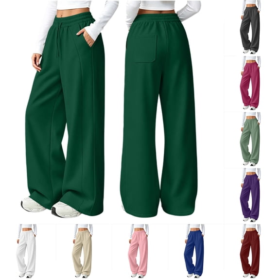 Hilzaten Womens Sweatpants Casual Outdoor Loose Elastic Waist Drawstring Solid Color Pockets Sport Womens Baggy Straight Leg Sweatpants