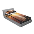 thumbnail image 3 of Ambesonne Retro Fitted Sheet & Pillow Sham Set, Girl Tropic Beach with Sunset, Full, Orange Black, 3 of 3