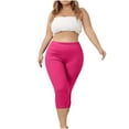 thumbnail image 6 of Women's Plus Size Yoga Pants Capris Solid Color Tummy Control Workout Running Elastic Waist Hot Pink, 6 of 8