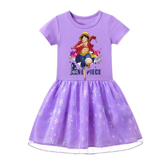Shiny One Piece Kids' Cotton Dresses: Short Sleeve, Graphic Design, Soft and Comfortable for Girls