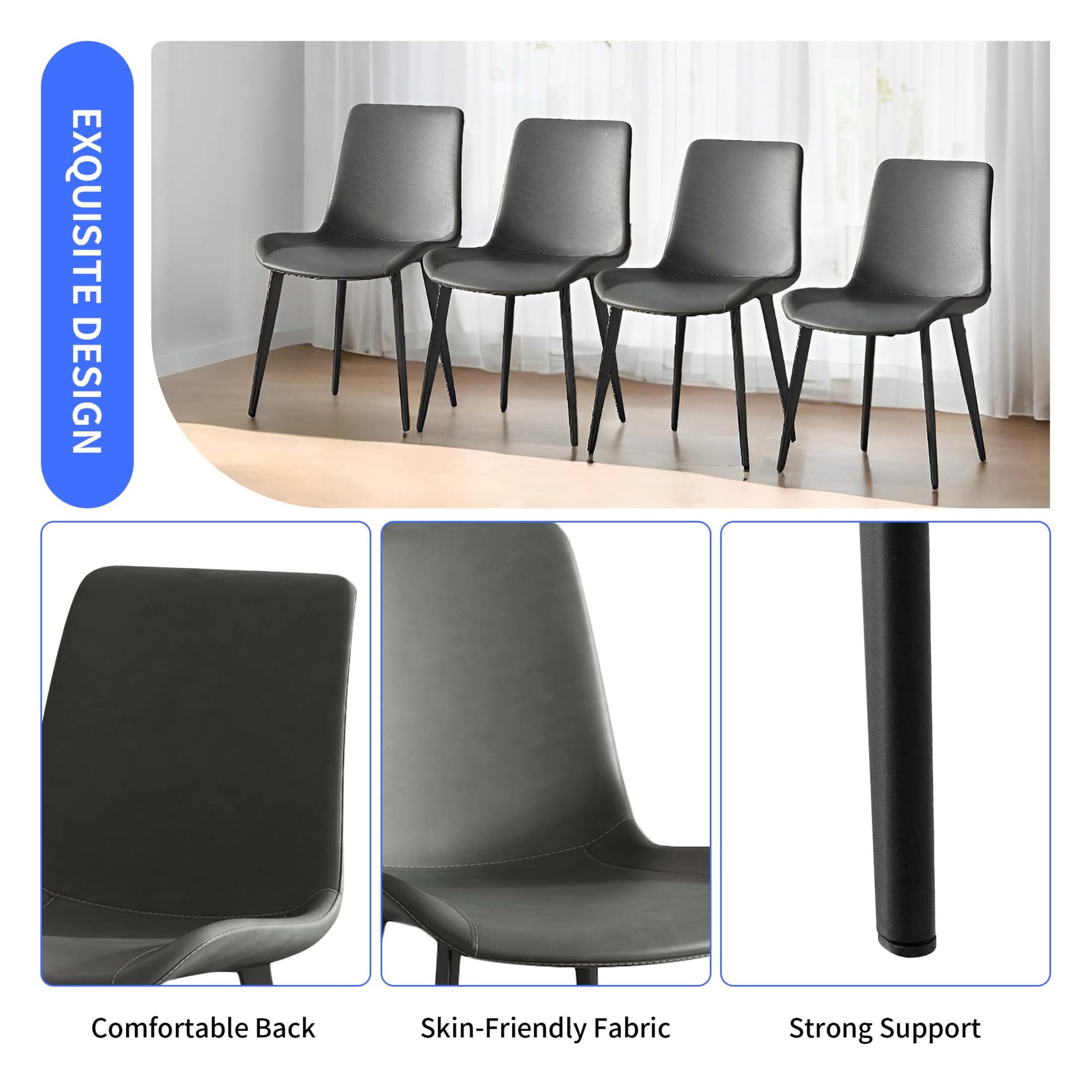 Noble House Modern PU Leather Upholstered Dining Chairs with Metal Legs, Armless Side Chairs, Gray, Set of 4