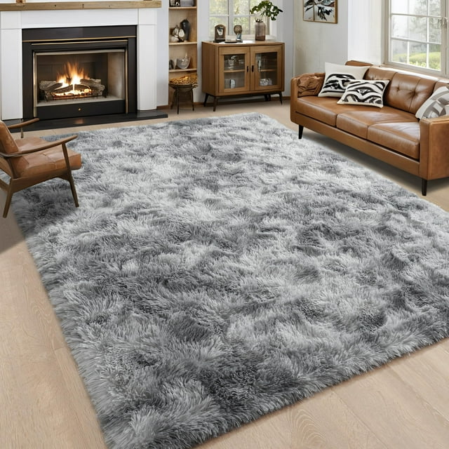 Alfombra Noahas Grande Esponjosa 6x9 Gris Teñida en Nudo y Peluche