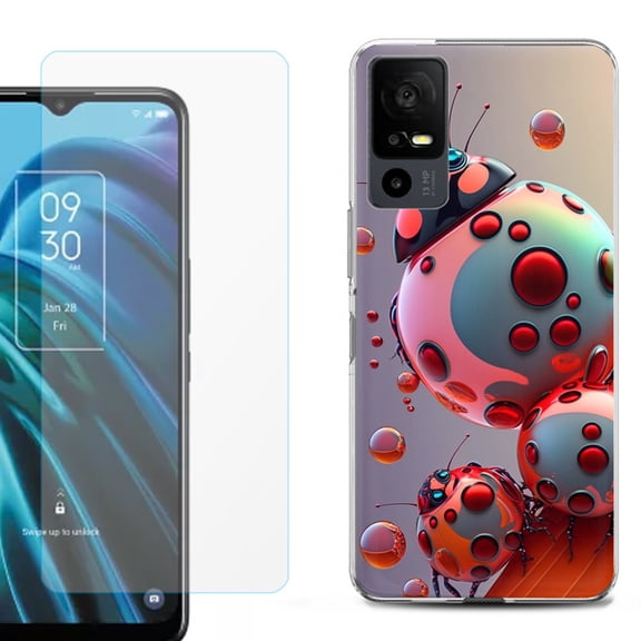 OneToughShield ® for TCL 40 XE 5G Shockproof Fashion Phone Case, with Tempered Glass Screen Protector - Ladybug Robot