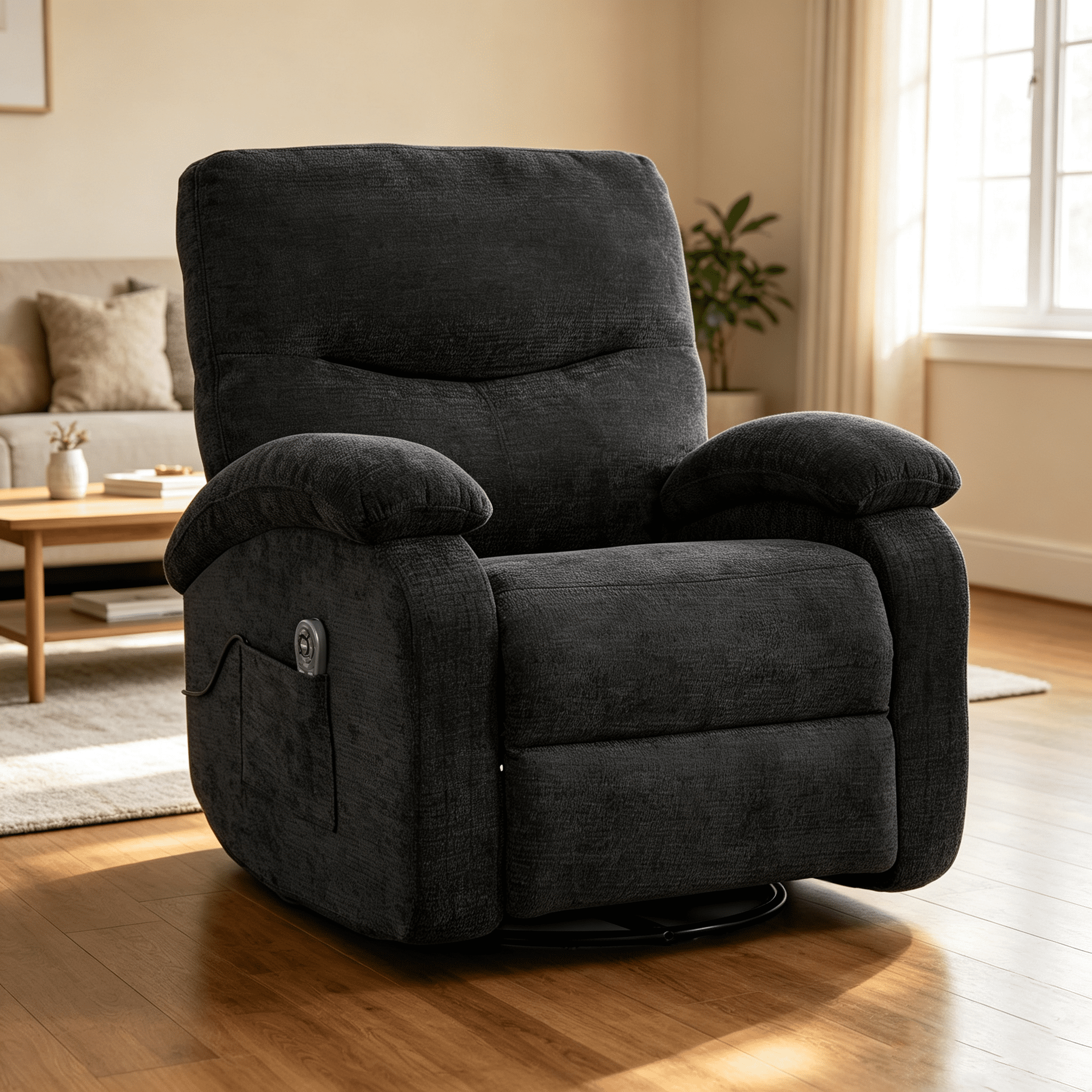 Leumius 360° Swivel Recliner Chair, Single Recliner with Adjustable Detachable Neck Pillow Ergonomic and Cup Holders, 300lbs Capacity Versatile Lounge Chair for Living Room Bedroom Home Theater