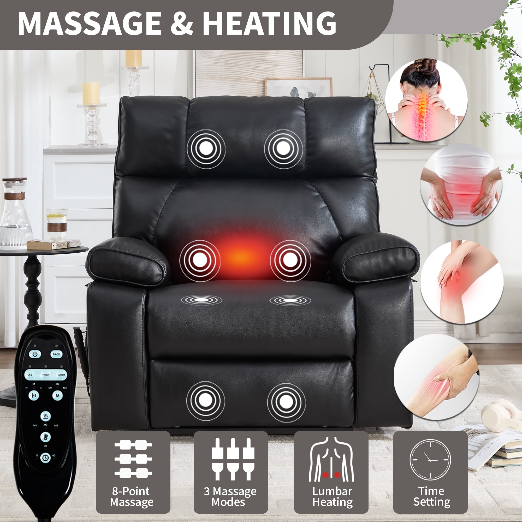Alvantor Large Power Lift Recliner Chair for Elderly UP Leather Electric Recliners Chair with Massage and Heat for Living Room Black