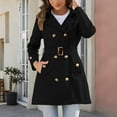 thumbnail image 4 of Stamzod Double Breasted Trench Coat Women Solid Color Classic Long Sleeve Jacket Coat with Belt Business Casual Jackets for Women Black L, 4 of 6