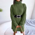 thumbnail image 5 of Sweater Dress for Women Lantern Long Sleeve Turtleneck Knit Dresses Solid Color Casual Comfy Pullover Sweater Dress, 5 of 7