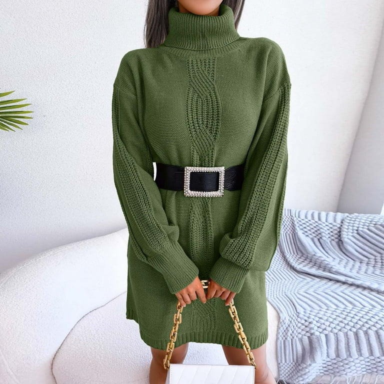 Elegant Solid Slit Weave Turtleneck Long Sleeve Dresses(5 Colors) Elegant Solid Slit Weave Turtleneck Long Sleeve Dresses(5 Colors)