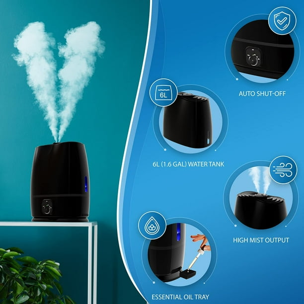 Ultrasonic Cool Mist Humidifier for Bedroom 6L Lasts 50 Hours