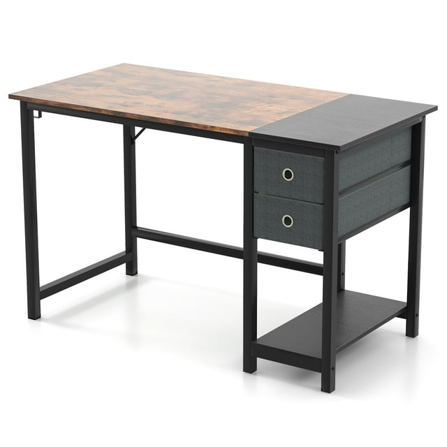 Patiojoy Bureau de bureau à Domicile Moderne de 48 Pouces Poste de Travail Informatique avec 2 Tiroirs, Crochet Suspendu et Tablette de Rangement