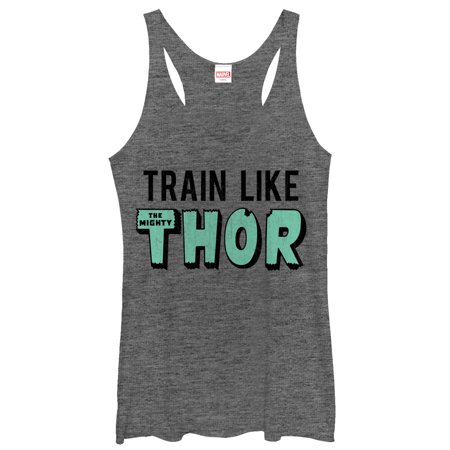 Women s Marvel Train Like Thor Racerback Tank Top Gray Heather Medium