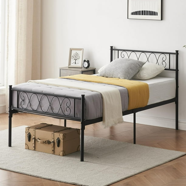 Yeshouse cama moderna de metal individual/king con cabecero y piecero, 35cm de almacenamiento, soporte de lamas resistente, sin somier, fácil montaje