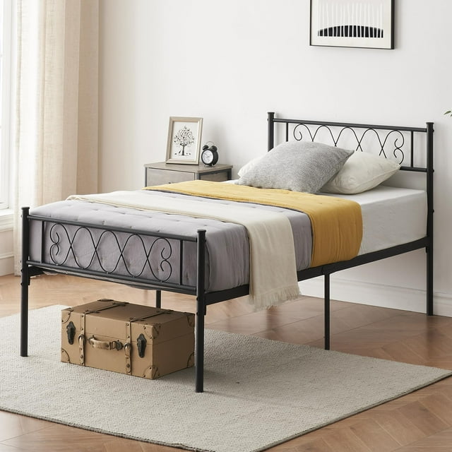 Yeshouse cama moderna de metal individual/king con cabecero y piecero, 35cm de almacenamiento, soporte de lamas resistente, sin somier, fácil montaje