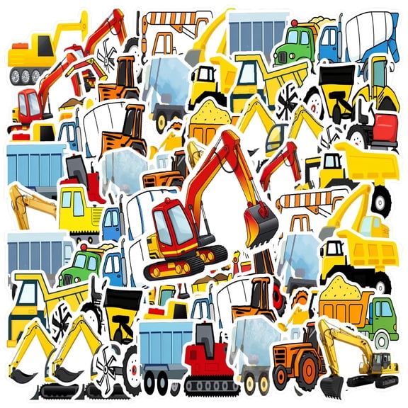 35pcs Cute Construction Stickers Machinery Vehicle Stickers Cartoon Stickers for Laptops Notebooks Suitcases