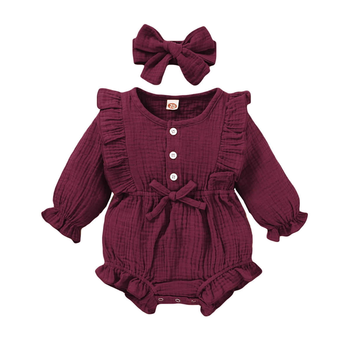 Saeaby Newborn Baby Girl Romper, Ruffle Long Sleeve Bodysuit,Cute Baby Girl Onesies+Headhand, 2 piece