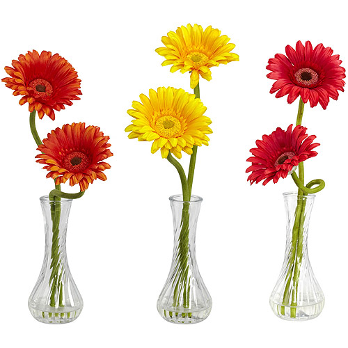 Nearly Natural Gerber Daisy with Bud Vase, Assorted 1, 3pc Walmart