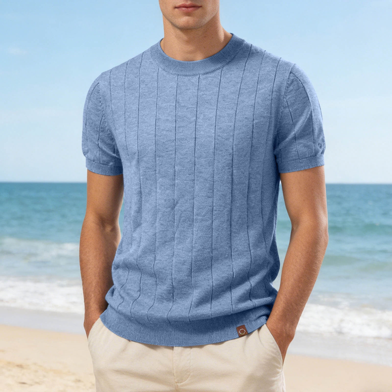 Rhuody T Shirts For Man Adult Referee Shirt V Neck Striped Sweatshirt Short Sleeved Top Casual Clothing Light Blue 2Xl