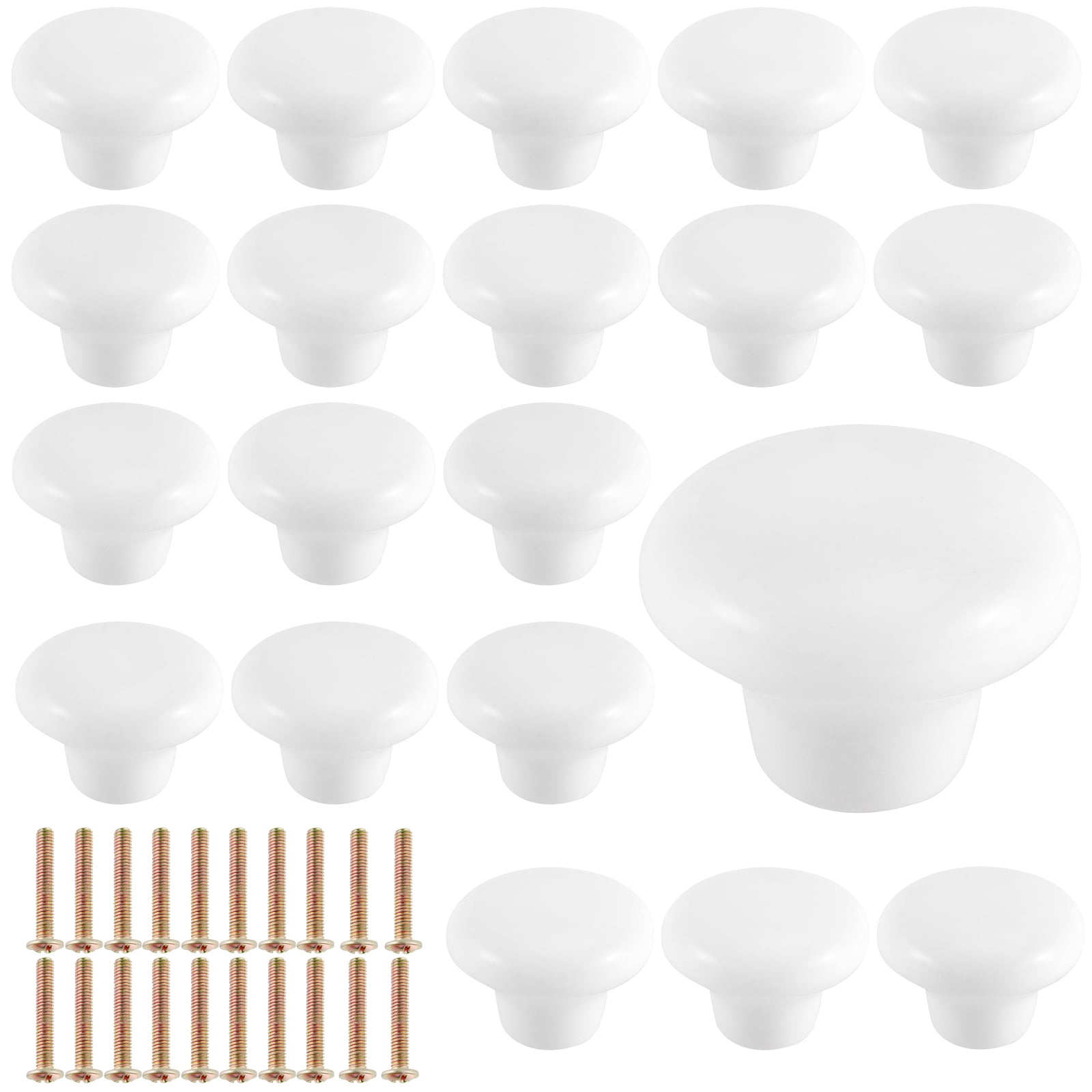 KINJOEK 20 Packs Ceramic Cabinet Knobs Ceramic Door Knobs Pull with Screws, White