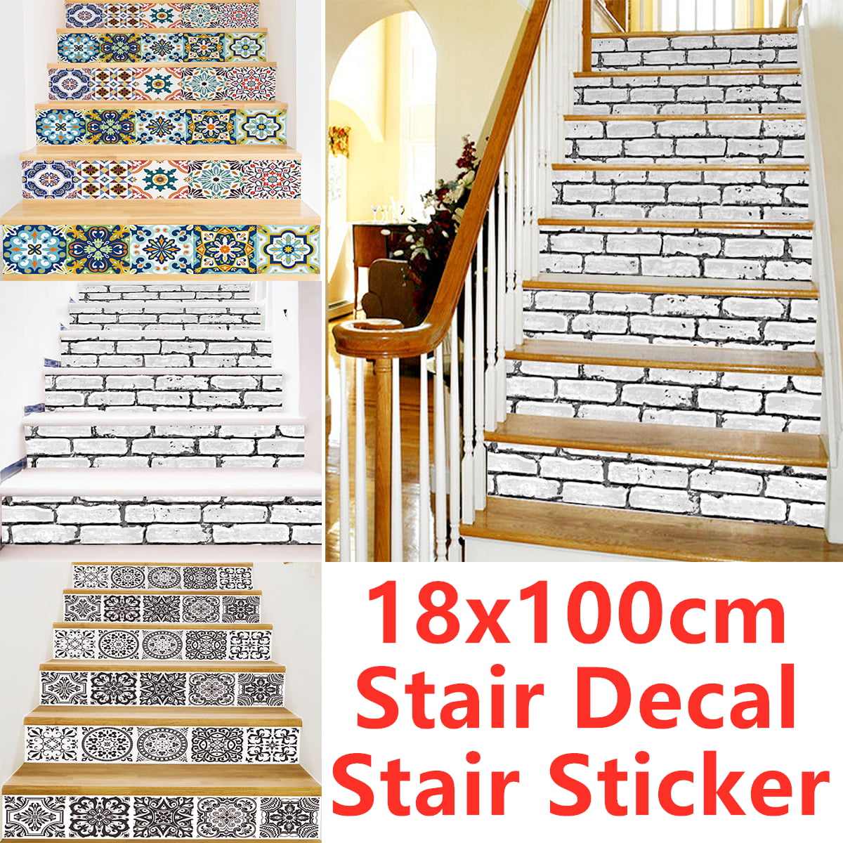 Stellino Terracotta Pack of 6 Stair Riser Stickers Removable Stair Riser Tile Decals Peel & Stick Stair Riser Deco Strips 48 long