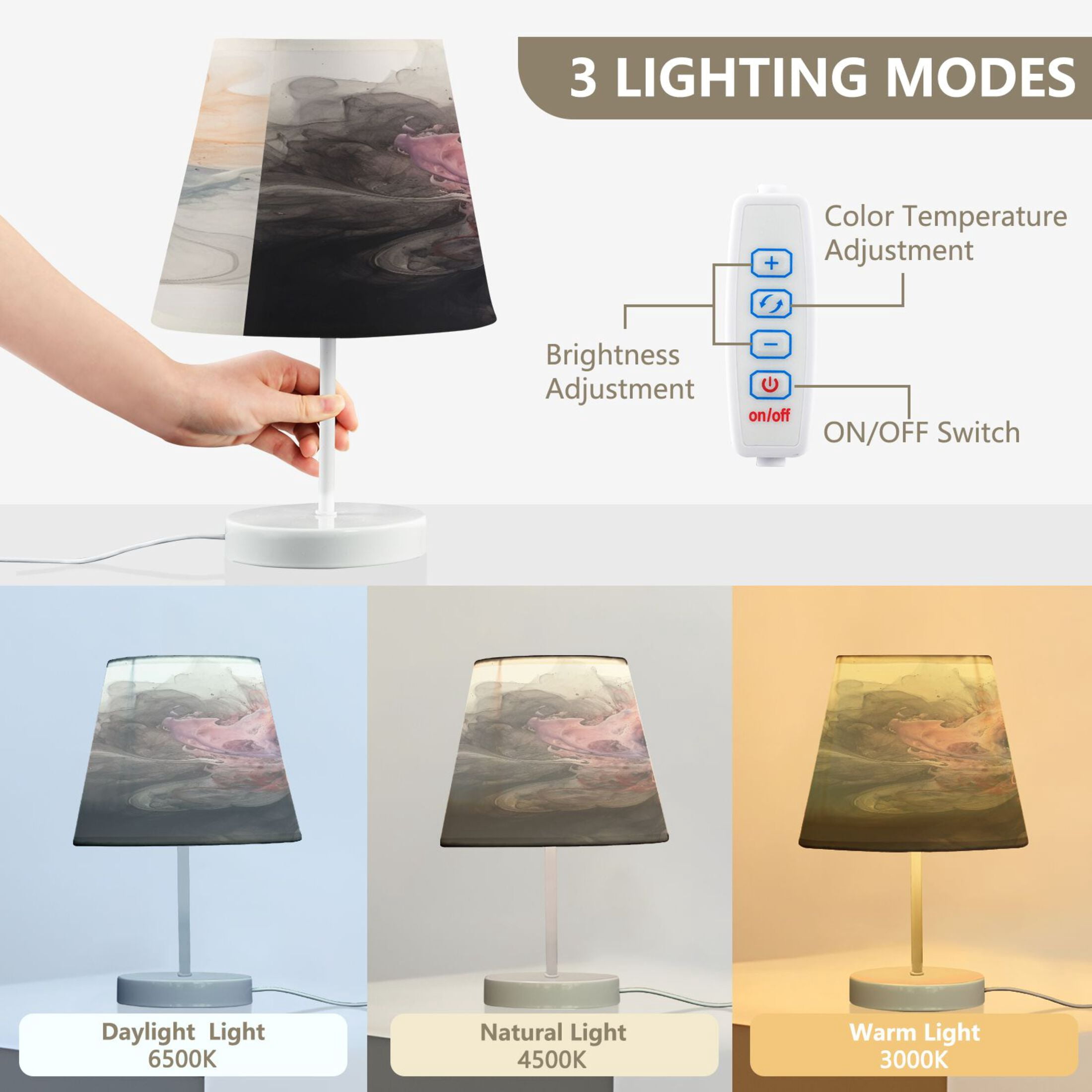 Alcohol Ink Tie Dye Desk Lamp LED Table Nightstand Lamps with 3 Color Temperatures for Home Bedroom Living Room Decor 8x12