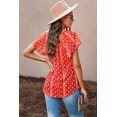 thumbnail image 1 of ABPHQTO Blusa roja con cuello en V y manga corta con estampado de moda para mujer, 1 of 5