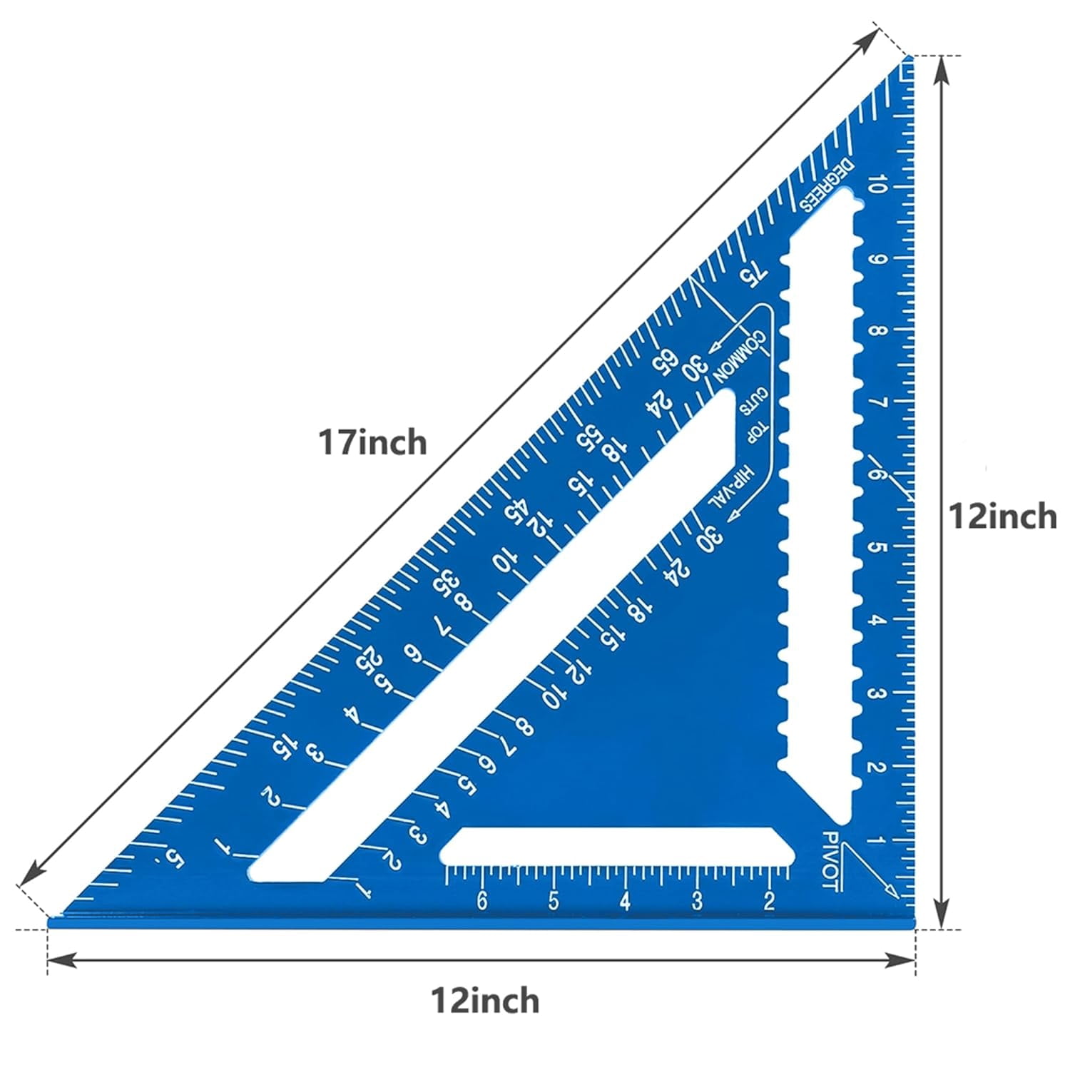 Aluminum 12 Inch Rafter Square Carpenter Measuring Layout Tool Alloy Metal Triangle Ruler Imperial Protractor for Woodworking and Carpentry