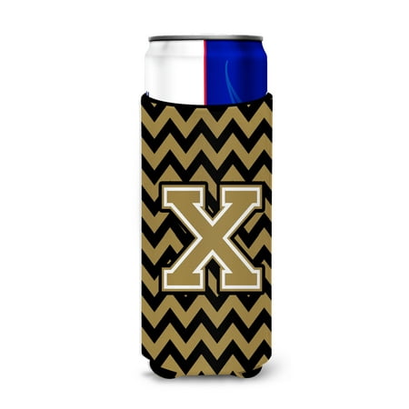 

Caroline s Treasures CJ1050-XMUK Letter X Chevron Black and Gold Ultra Hugger for slim cans Slim Can multicolor